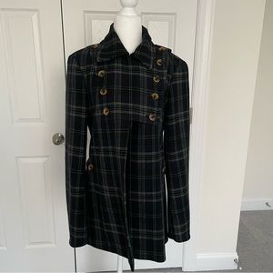 French Connection Plaid Military Style Coat, Navy Color, Size 4